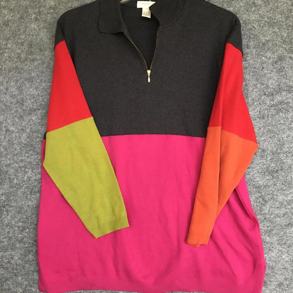 Jones New York Sweater Size L Sport Women’s 1/4 Zip Collared Polo  Multicolor